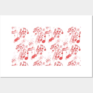 Red music notes Posters and Art